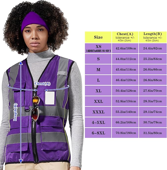 A-SAFETY High Vis Safety Vest for Women - Reflective Strips, Multi-Pockets, Zipper Closure