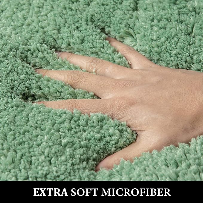 MIULEE Extra Thick Non Slip Bathroom Rug Shaggy Soft Bath Mat Plush Microfiber Absorbent Water for Shower Tub Machine Washable (Sage Green, 16x24 Inches)