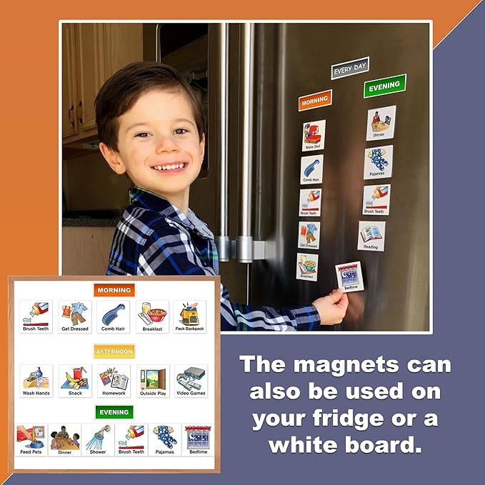 SchKIDules Home-Themed Magnetic Visual Schedule & Reward Chart w/129 Colorful Magnets & 2-Sided 18” Folding Board; for Daily Routines, Chores, Behavioral Supports, Kids’ Calendar, ADHD & Autism Tools