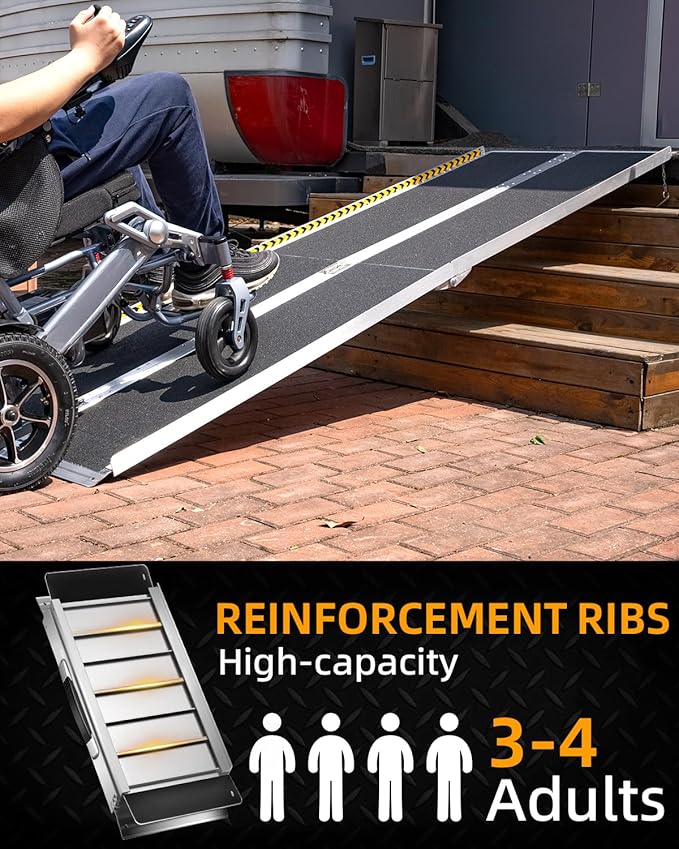 VNN Portable Wheelchair Ramp 7FT, Seamless Non-Slip Aluminum Ramps for Wheelchairs for Home, Handicap Wheelchair Ramps for Home Steps, Aluminum Loading Dock Plates, Doorways