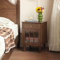 YESWOOD 100% Solid Wood Nightstand, Walnut Nightstands with Drawer, Mid Century Modern Night Stand, Wooden Night Stands with Glass Door, Small Bedside Tables for Bedroom(16.54" x 15.75" x 22.83"H)