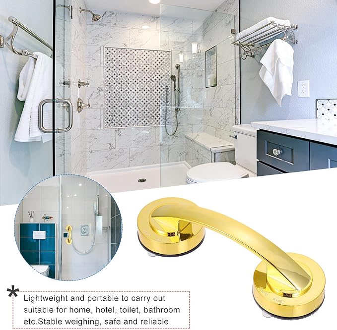 Strong Suction Grab Bar Safety Handrail Non-Skid Bath Support Handle for Elderly Injured Reusable Suction Cup No-Drill Installation Glass Tile Marble