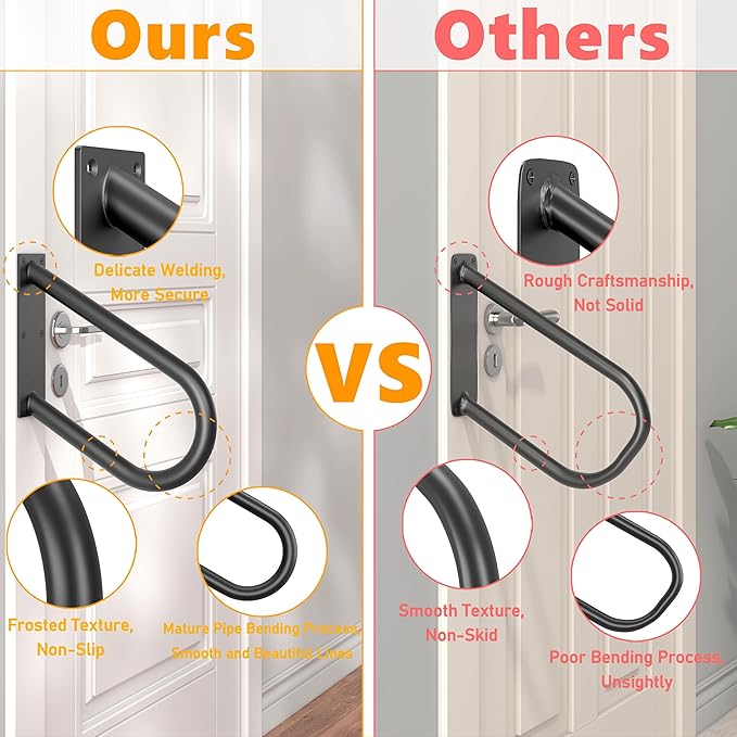 ROTHLEY Hand Rails for Outdoor Steps: U-Shape Black Handrails for 1-3 Steps Wall Mount Stair Hand Railing 1.3" Pipe Grab Bars Stainless Steel Safety Handle for Garage Porch Garden