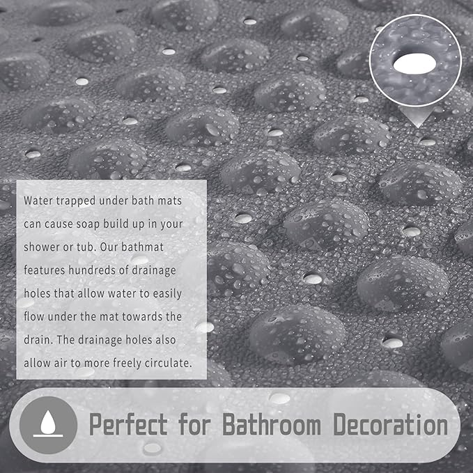 Yimobra 2-Pack Non Slip Bathtub Mat 40 x 16 Inch, Extra Long Shower Mat with Drain Holes, Machine Washable Baby Bath Mats, Strong Suction Cups for Bathroom Floor, Grey