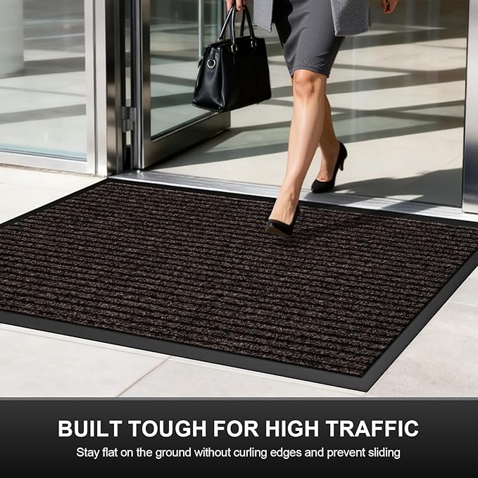 Non-Slip Waterproof Rubber Door Mat, 2'7" x 4' Commercial Floor Mat for High Traffic Areas, Easy Clean Low Profile, for Entrance, Indoor/Outdoor, Office, Patio, Garage