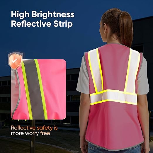 Hi Vis Safety Vest for Women, Working Drawstring waist Construction Vest with Pockets and Zipper, Womens Safety Vest, ANSI Type R Class2