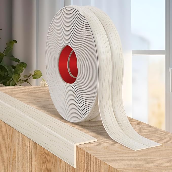 Flexible Wall Corner Protector Moulding Trim Peel and Stick Wall Corner Guards Edge Protector Self Adhesive Molding Trim Strip for Edge Ceiling (Beige Wood Grain, 0.8 in x 40 Ft)