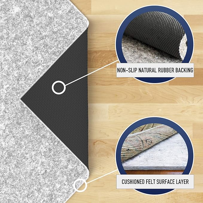 RUGPADUSA - Dual Surface - 4'10" x 7'10" - 1/4" Thick - Felt + Rubber - Non-Slip Backing Rug Pad - Safe for All Floors