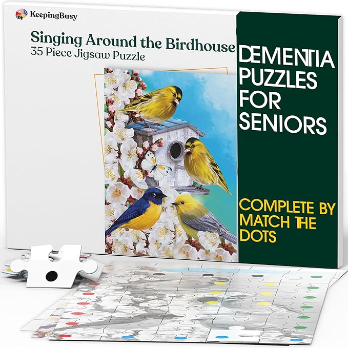 Keeping Busy 35 Piece Birdhouse Dementia Puzzles for Seniors Color Coded with Templates Easy Puzzles for Dementia Patients Gifts for Elderly Women in Nursing Home & Men Gift for Nursing Home Residents