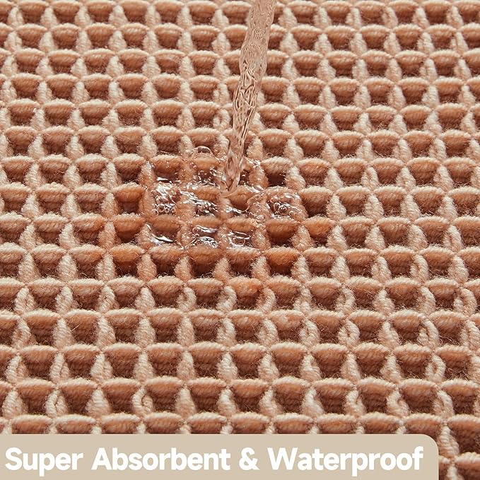 Waffle Runner Rug Bathroom, Long Boho Bathroom Rugs Non Slip Washable Super Absorbent Quick Dry Farmhouse Bath Decor, 72"x24" Light Peach