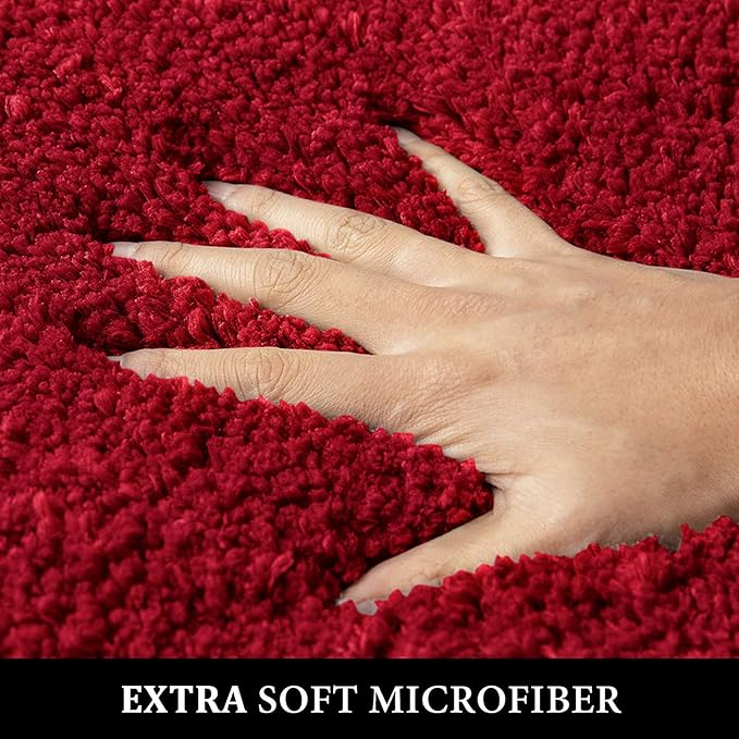 MIULEE Christmas Red Microfiber Toilet Bath Mat U-Shaped Contour Shaggy Bathroom Rugs Non Slip Extra Thick Soft Bath Rug Absorbent Water for Bathroom Commode Machine Washable(20x20 Inch)