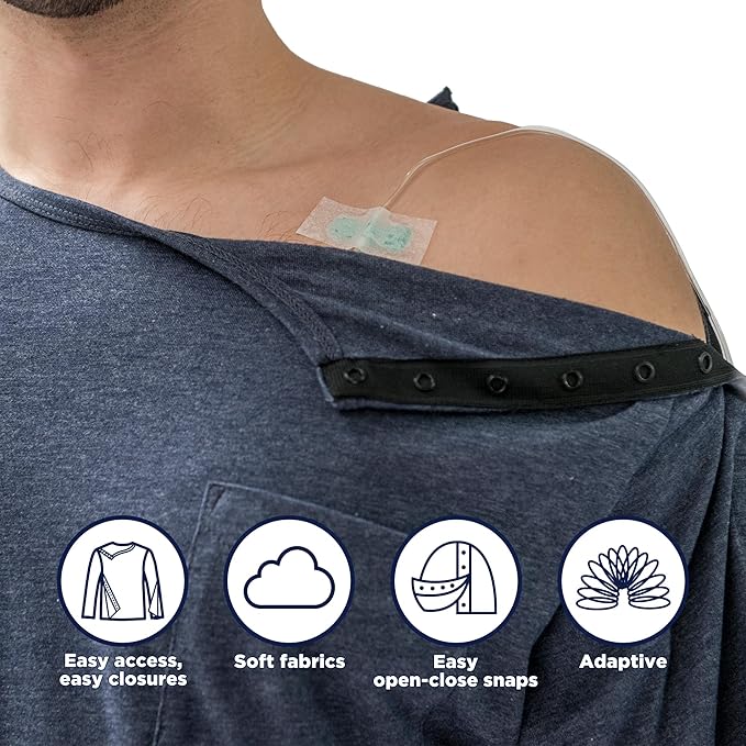 MAI We Care Post Shoulder Surgery Shirts for Men - Tear Away Recovery Apparel, Premium Chemotherapy Clothing