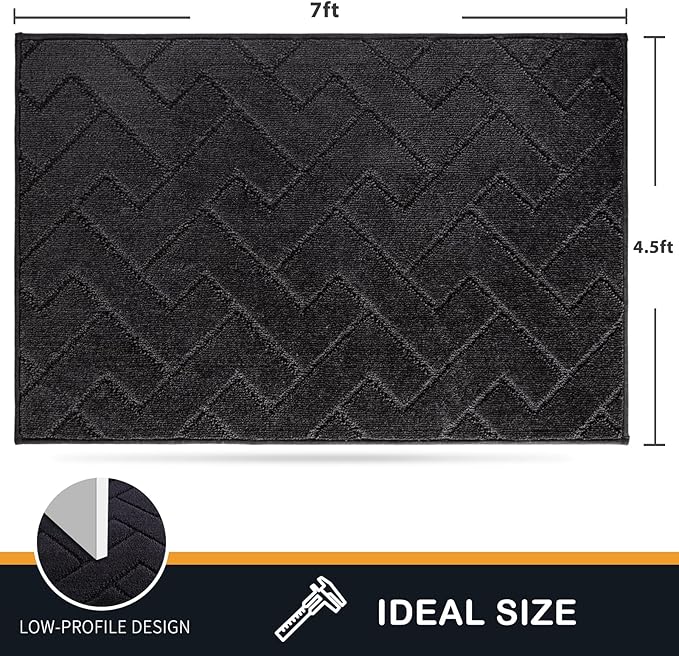 PURRUGS Easy Care Area Rug 4.5ft x 7ft, Non-Slip Machine Washable Entry Rug, Dog Door Mat, Stain Resistant Accent Rug for Hallway, Bedroom, Living Room and Mudroom, Black
