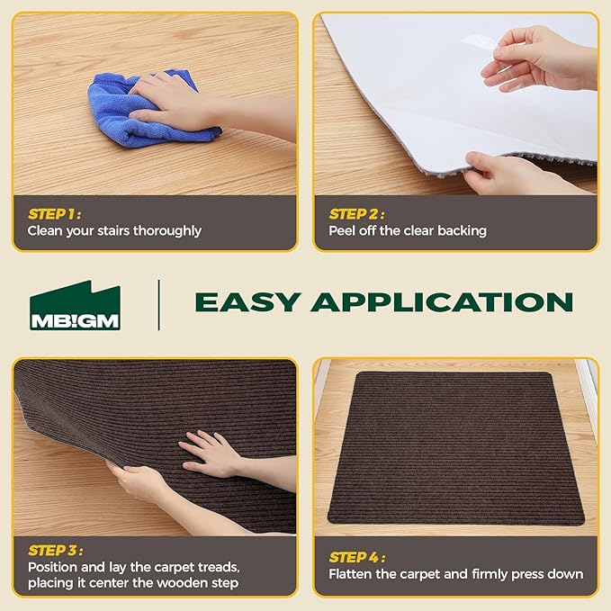 MBIGM Non-Slip Carpet Stair Tread Mat 30" x 30" Landing Rug-Matching Mat Non-Skid Safety Rug Slip Resistant - Brown