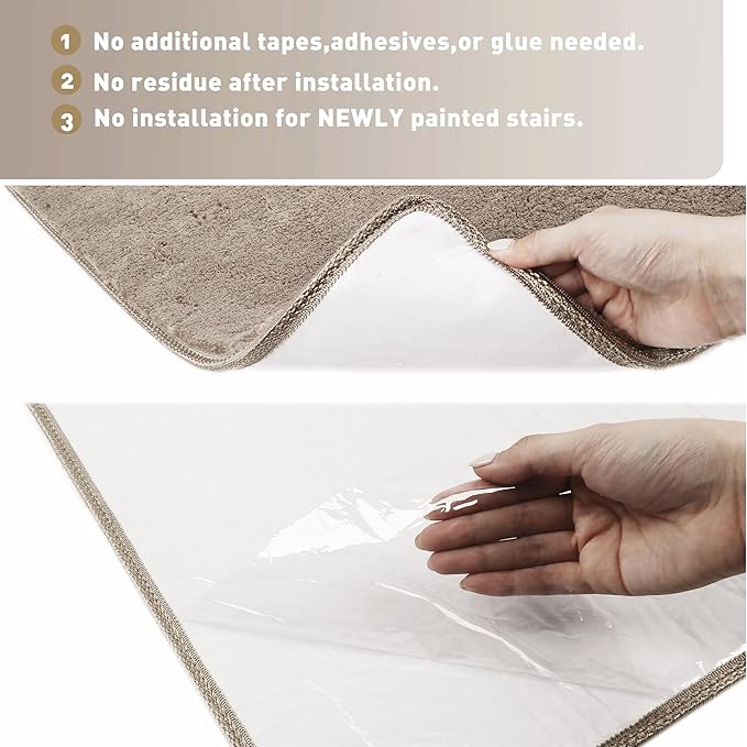 PURE ERA Carpet Stair Treads Ultra Plush 9.5" X 30"Soft Bullnose Indoor Stair Protectors Pet-Friendly Non-Slip Skid Resistant Tape Free Washable Reusable(2 Pieces, Cream Gray)