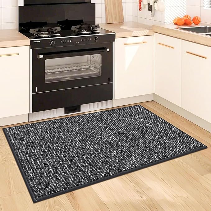 BEQHAUSE Kitchen Rugs and Mats 2PCS, Non-Slip Kitchen Mats for Floor, Absorbent and Stain Resistant Kitchen Runner, Machine Washable Rugs for Kitchen, Laundry & Sink, 20"x32"+20"x48", Charcoal