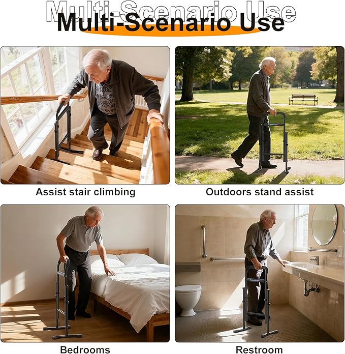 Stand and Sit Assist Device for Elderly, 2-in-1 Mobility Aid for Couch & Stairs, Adjustable Standing Cane with Wide Base, Lift Assist for Chair, Bed, Toilet- 450 Capacity