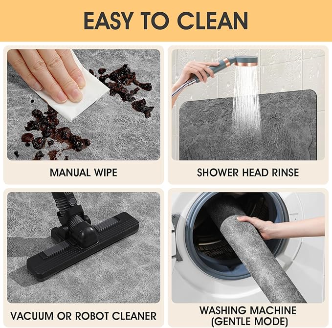 Ultra Thin Bath Mat, Upgrade Backing Non Slip Thin Bath Mats Fit Under Door, Quick Dry Ultra Absorbent Bathroom Rugs, Machine Washable Bath Rugs for Bathroom, Bathtub, Light Gray/Crackle/24"x17"