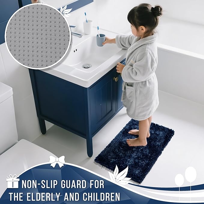 Yimobra Bathroom Rug Set 2 Piece, Luxury Shaggy Bath Mat Set with Non Slip Backing, Ultra Soft & Absorbent Mats for Bathroom Floor, Machine Washable, 31.5"x20"+24"x17", Blue