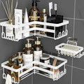 StorageRight Corner Shower Caddy, 3 Pack Adhesive Bathroom Accessories with Soap Holder, Storage Stainless Shower Organizer Shelf with Hooks, No Drilling Shower Shelves for Bathroom(White, Large)