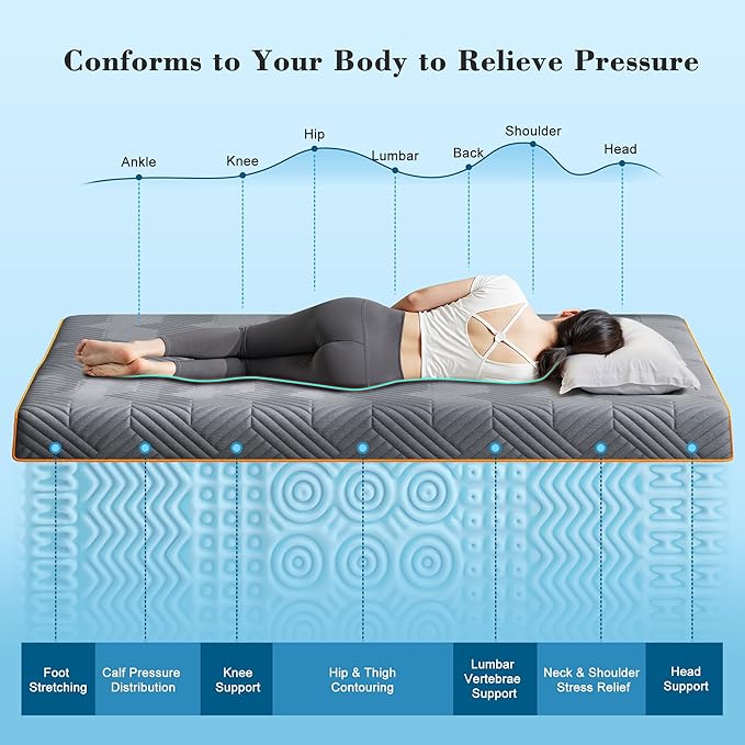 EnHomee Memory Foam Mattress Topper,3 Inch Twin Mattress Topper Pressure Relief with Cooling Gel and Removable & Washable Embossed Cover, CertiPUR-US & Oeko-TEX Certified, Grey, Twin