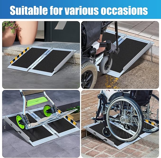 2FT Portable Wheelchair Ramp – 800lb Capacity, Folding Non-Slip Aluminum Handicap Ramp, Ramps for Wheelchairs for Home, Doorways, Stairs, Thresholds, Car Curbs, Scooters & Carts