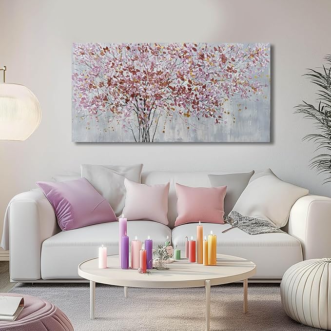 CHUDANHAO Colorful Flowers Canvas Art Prints Pink and Red Tree Wall Decor 24"x48" Bedroom Plant Wall Art Office Artwork Living Room Posters