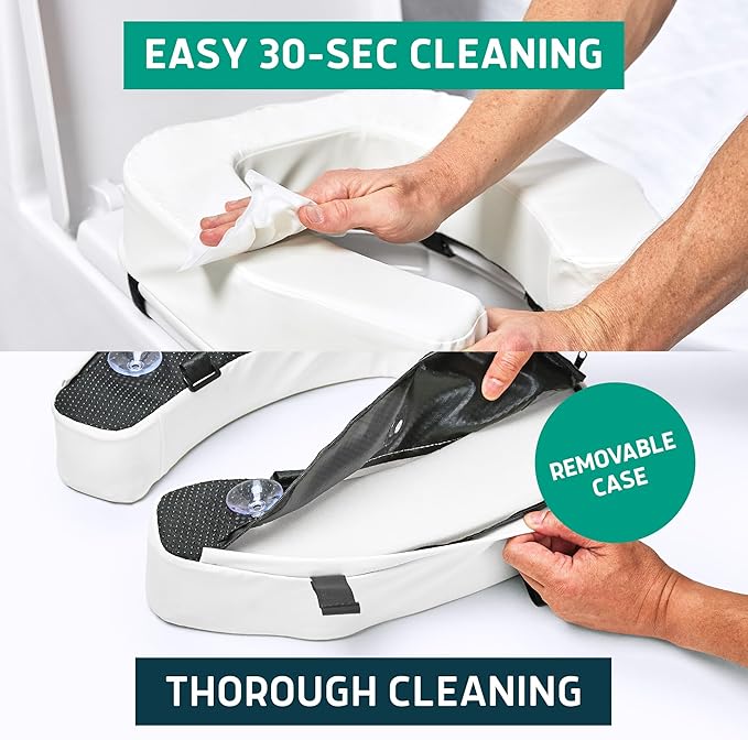 Lunderg Padded Toilet Seat Riser for Seniors - Adds 3 inches. Universal Fit - FIRM Raised Toilet Seat Cushion with High-Density Foam for Enhanced Comfort & Elevation. Post-Surgery Must have (White)