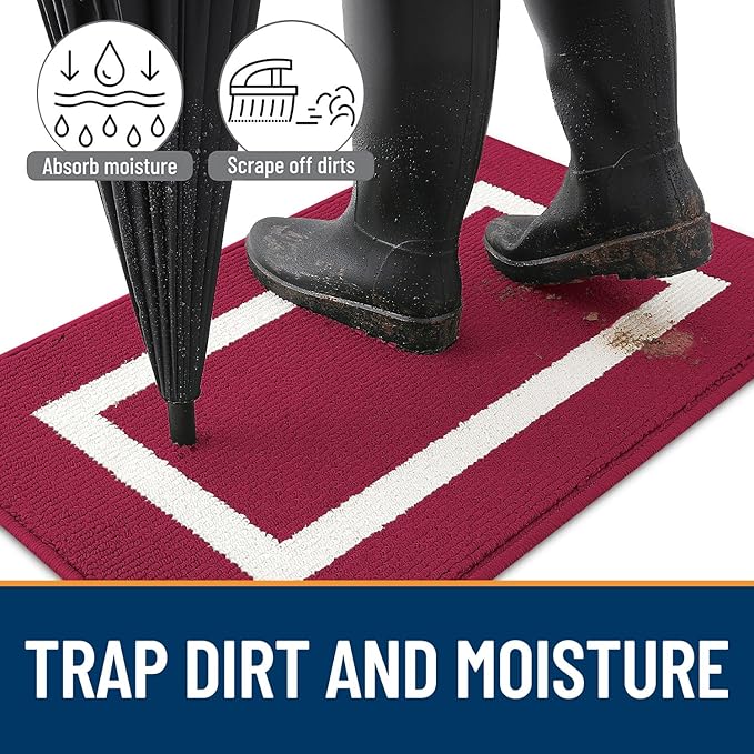 OLANLY Indoor Door Mat, 48x32, Non-Slip Absorbent Resist Dirt Entrance Mat, Washable Low-Profile Inside Entry Doormats for Entryway, Red