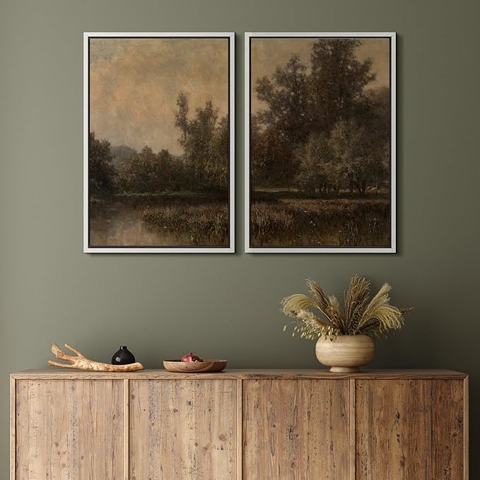 MUDECOR Framed Canvas Print Wall Art Wildflower Meadow Romantic Impressionist Floral Landscape Illustrations Modern Art Decorative Bohemian Chic for Living Room, Bedroom, Office - 16"x24"x2 White