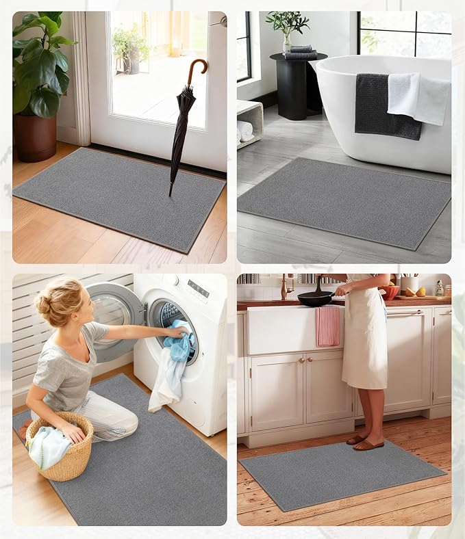YIHOUSE Bathroom Rugs Mats Sets 5 Pieces Gray, Ultra Thin Bath Mat Absorbent Non Slip Bath Rugs for Bathroom Washable, Shower, Sink, Laundry (Gray, 5 Pieces)