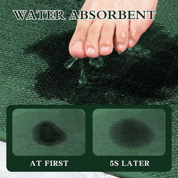 chakme Bathroom Rugs Mat U-Shaped 24x17, Ultra ThinNon Slip Bath Mat Small Quick Dry Absorbent Bath Matfor Bathroom Floor, (Dark Green, U-24"x17")
