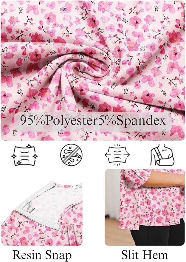 Deyeek Post Shoulder Surgery Shirt for Women Chemo Tear Away Shirt Snap Button 3/4 Sleeve Recovery Adaptive Clothing