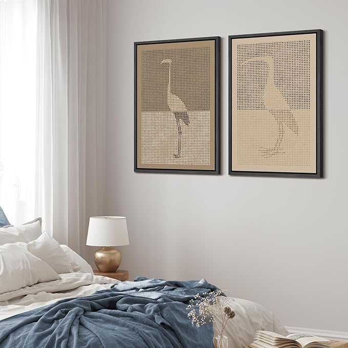 MUDECOR Framed Canvas Print Wall Art Bird Silhouette Modern Minimalist with Heron Crane Illustrations Modern Art Decorative Bohemian Colorful for Living Room, Bedroom, Office - 16"x24"x2 Black
