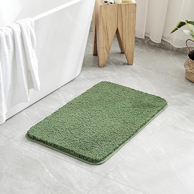 MIULEE Extra Thick Non Slip Bathroom Rug Shaggy Soft Bath Mat Plush Microfiber Absorbent Water for Shower Tub Machine Washable (Moss Green, 24x40 Inches)