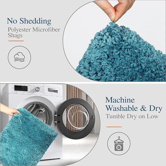 Walensee Large Teal Shaggy Bath Mat (24 x 72), Extra Soft, Absorbent, Machine Washable Microfiber, Non Slip, Luxury Bathroom Floor Mat