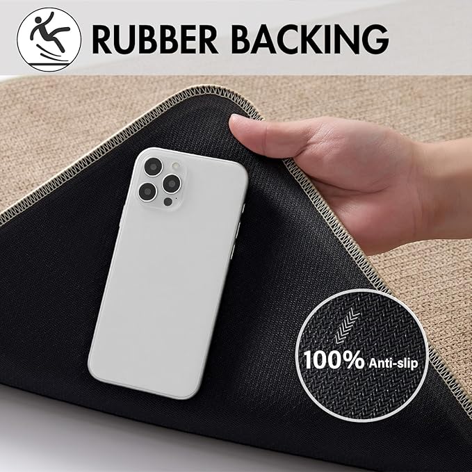 MIULEE Set of 2 Ultra Thin Bathroom Rugs, Rubber Bath Mats for Bathroom Non Slip, Quick Dry Absorbent Bath Rug Machine Washable, Fit Under Door, Shower, Sink, Home Decor, Beige, 20x32 Inch