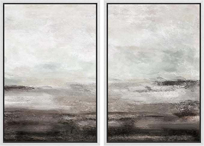 MUDECOR Framed Wall Art Print Set Brown and Gray Grunge Paint Stroke Landscape Abstract Shapes Illustrations Modern Minimalist Chic Relax/Calm for Living Room, Bedroom, Office - 16"x24"x2 White