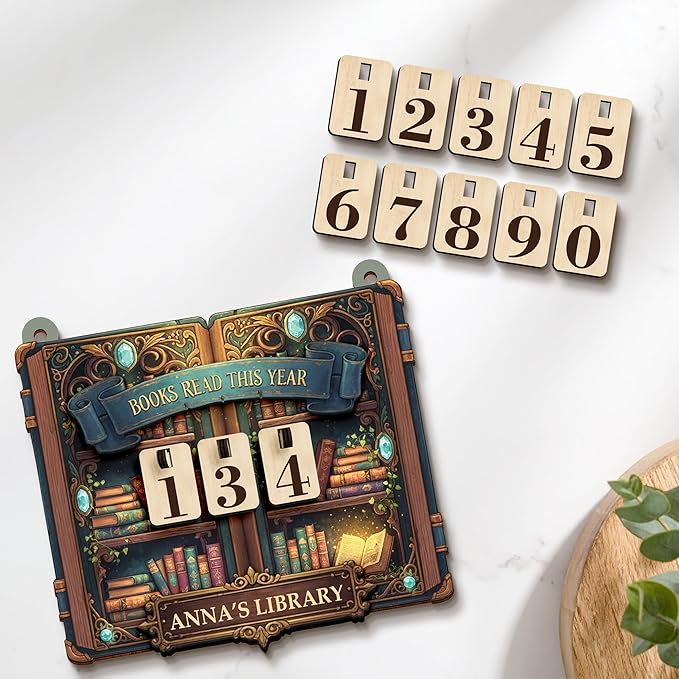 Personalized Books Read This Year Counter with Name, Book tracker for Reading Goal Challenge, Bookish Gifts for Literary Teachers, Writer, Bookshelf Accessories for Wall & Table, Home Library Décor
