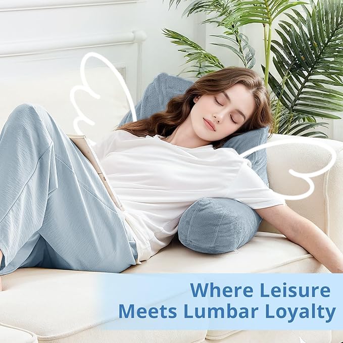 Sasttie Reading Pillow for Sitting in Bed Adult, Back Pillow for Bed Sitting Up, Backrest Back Support Chair Pillow, College Dorm Essentials for Girls and Boys, Greyish Blue Standard