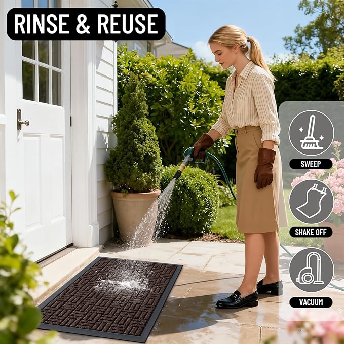 OLANLY Front Door Mat Outside Entrance 71x23, Absorbent, Heavy Duty Sturdy Natural Rubber Doormat Indoor Outdoor, Stain and Fade Resistant, Non-Slip Backing Low Profile Floor Mat for Entryway, Brown