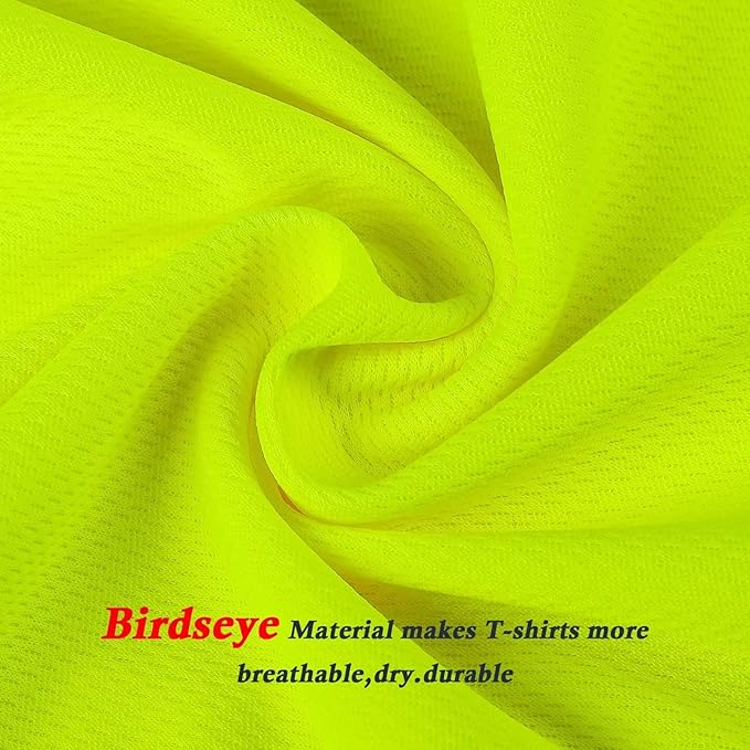 High Visibility Class 3 T Shirts，Hi Vis Safety Shirts with Reflective Strips and Pocket, Long Sleeve Quick Dry Mesh Construction Work Shirt for Men/Women Lime,Medium