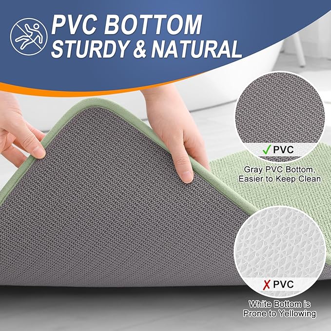 OLANLY Thick Memory Foam Bath Mat Rug 47x24, Extra Soft Absorbent Bathroom Rug, Quick Dry Bath Mats, Non-Slip, Machine Washable Carpet for Bathroom, Tub and Shower, Home Decor Accessories, Sage Green