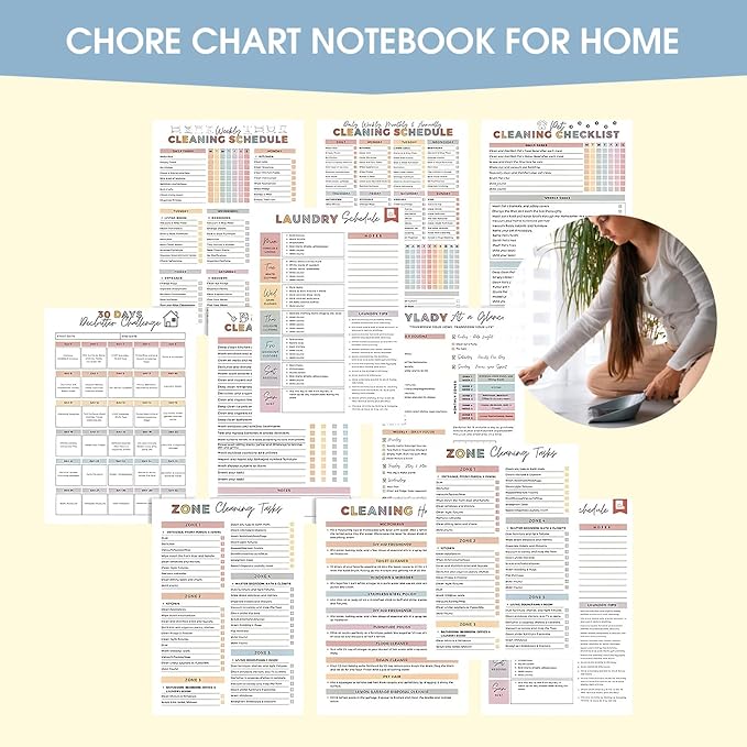 ADHD Cleaning Planner for Adults, Fully Customizable Daily, Weekly, Monthly & Yearly Home Chore Checklists, Stress-Free Household Management System with Visual Task Tracking（A5）