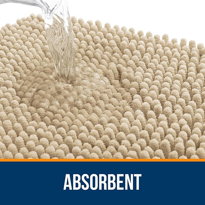 OLANLY Bathroom Rugs Sets 2 Piece, Soft Absorbent Chenille Bath Mats Area Rug Set, Non-Slip, Quick Dry, Machine Washable Bath Mats for Bathroom, Home Decor Accessories (47"x20"+24"x16", Beige)