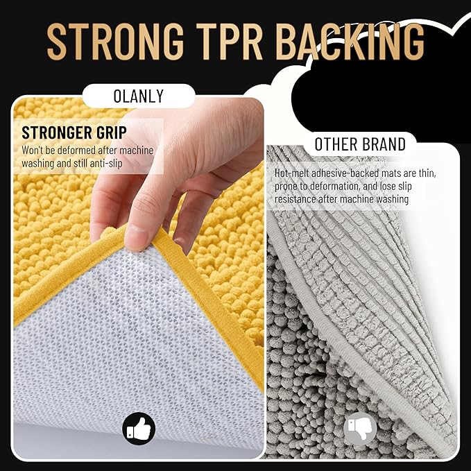 OLANLY Thick Bathroom Rugs 24x16, Extra Soft Absorbent Chenille Striped Bath Rugs, Rubber Backing, Machine Wash Dry, Bath Mats for Bathroom Floor, Tub and Shower, Home Decor Accessories, Yellow