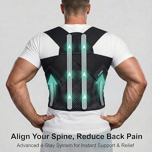 Full Back Posture Corrector for Men & Women – Pull-Back System Posture Brace – Wide Soft Straps, Breathable Mesh, Adjustable Support for Slouching, Rounded Shoulders & Upper Spine Pain Relief