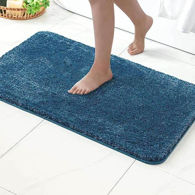 MIULEE Extra Thick Non Slip Bathroom Rug Shaggy Soft Bath Mat Plush Microfiber Absorbent Water for Shower Tub Machine Washable (Navy Blue, 20x30 Inches)