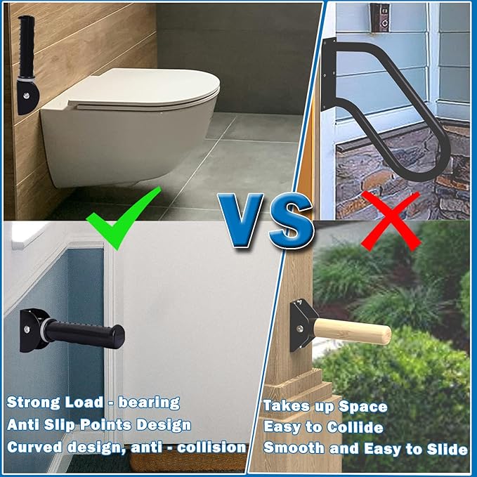 Upgrade Fluorescence Flip Up Grab Bars for Wall, 7.5 inch Folding Doorway Assist Handle, Mobility Aids, Non-Slip Grip Bar Great for Elderly Seniors, Handicap, Support Up to 320 Pounds (Black, 1 Pack)
