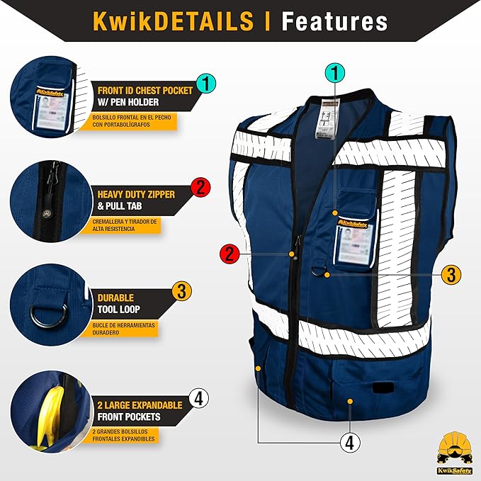 KwikSafety - SHERIFF & SPECIALIST Safety Vest [Multi-Use Pockets] Class 2 Reflective Vest ANSI OSHA Safety Vest for Men